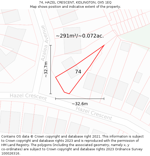 74, HAZEL CRESCENT, KIDLINGTON, OX5 1EQ: Plot and title map