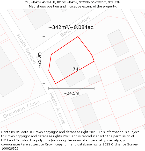 74, HEATH AVENUE, RODE HEATH, STOKE-ON-TRENT, ST7 3TH: Plot and title map