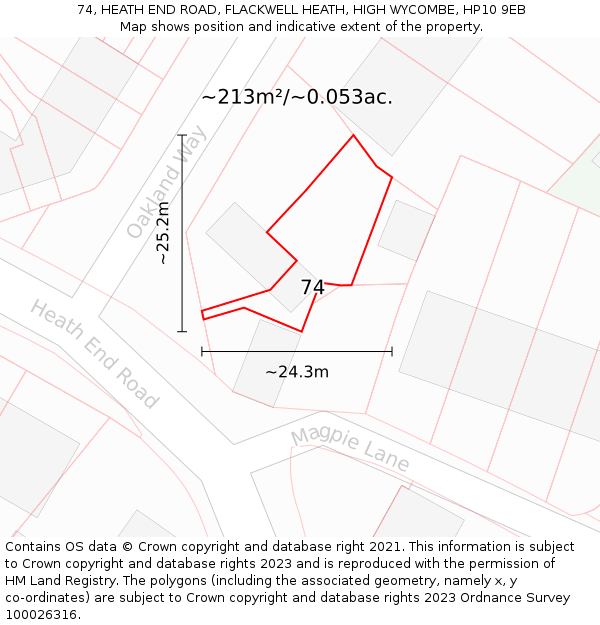 74, HEATH END ROAD, FLACKWELL HEATH, HIGH WYCOMBE, HP10 9EB: Plot and title map