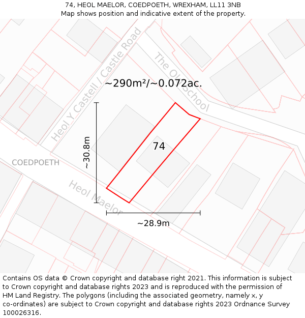 74, HEOL MAELOR, COEDPOETH, WREXHAM, LL11 3NB: Plot and title map