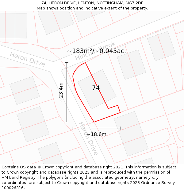 74, HERON DRIVE, LENTON, NOTTINGHAM, NG7 2DF: Plot and title map