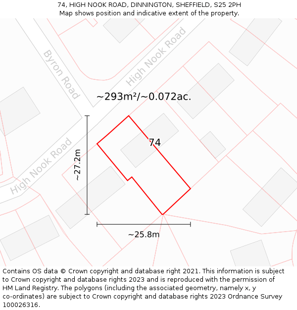 74, HIGH NOOK ROAD, DINNINGTON, SHEFFIELD, S25 2PH: Plot and title map