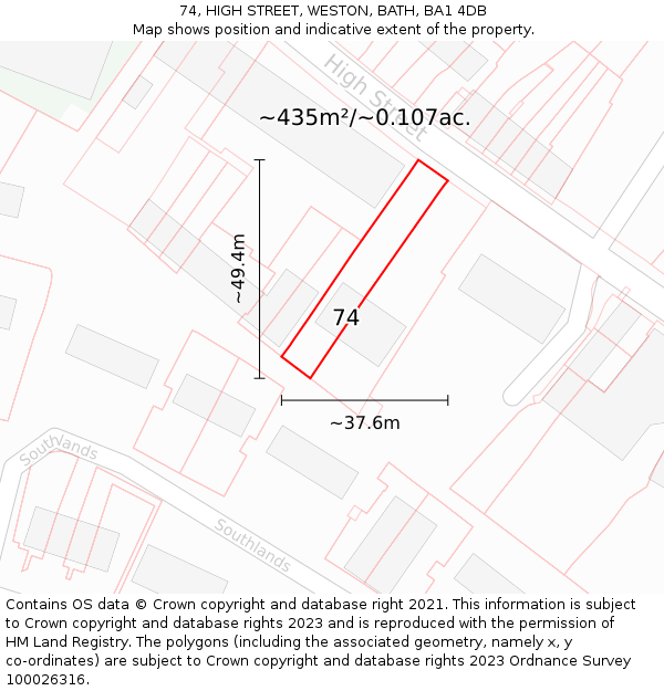 74, HIGH STREET, WESTON, BATH, BA1 4DB: Plot and title map