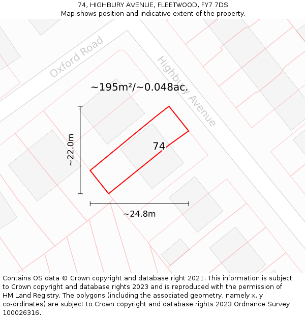 74, HIGHBURY AVENUE, FLEETWOOD, FY7 7DS: Plot and title map