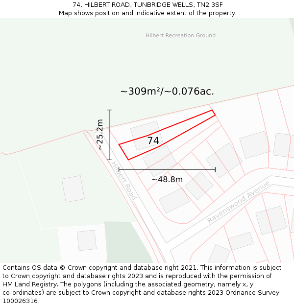 74, HILBERT ROAD, TUNBRIDGE WELLS, TN2 3SF: Plot and title map