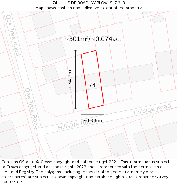 74, HILLSIDE ROAD, MARLOW, SL7 3LB: Plot and title map