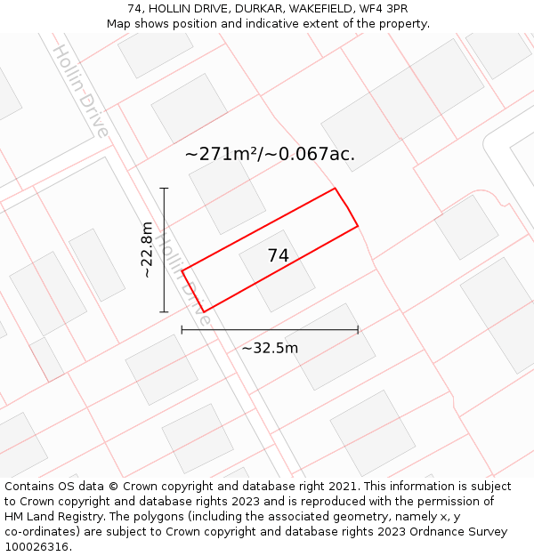 74, HOLLIN DRIVE, DURKAR, WAKEFIELD, WF4 3PR: Plot and title map