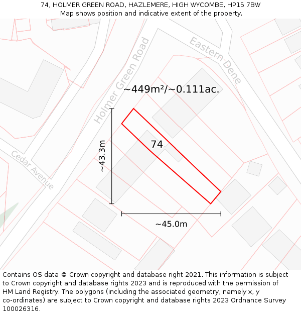 74, HOLMER GREEN ROAD, HAZLEMERE, HIGH WYCOMBE, HP15 7BW: Plot and title map