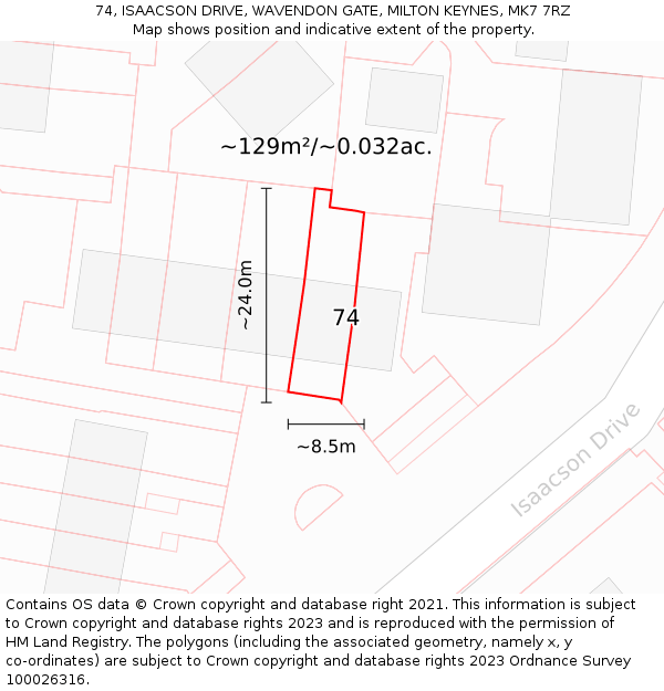 74, ISAACSON DRIVE, WAVENDON GATE, MILTON KEYNES, MK7 7RZ: Plot and title map