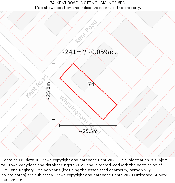 74, KENT ROAD, NOTTINGHAM, NG3 6BN: Plot and title map