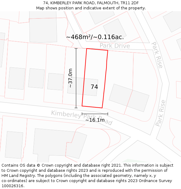 74, KIMBERLEY PARK ROAD, FALMOUTH, TR11 2DF: Plot and title map