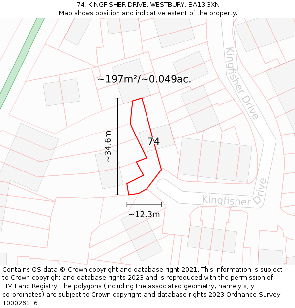 74, KINGFISHER DRIVE, WESTBURY, BA13 3XN: Plot and title map