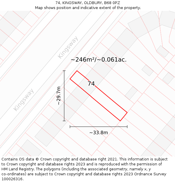 74, KINGSWAY, OLDBURY, B68 0PZ: Plot and title map