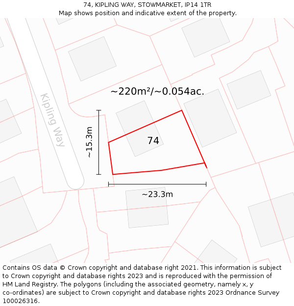 74, KIPLING WAY, STOWMARKET, IP14 1TR: Plot and title map