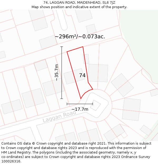 74, LAGGAN ROAD, MAIDENHEAD, SL6 7JZ: Plot and title map