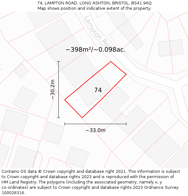 74, LAMPTON ROAD, LONG ASHTON, BRISTOL, BS41 9AQ: Plot and title map