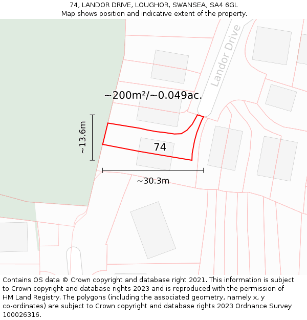 74, LANDOR DRIVE, LOUGHOR, SWANSEA, SA4 6GL: Plot and title map