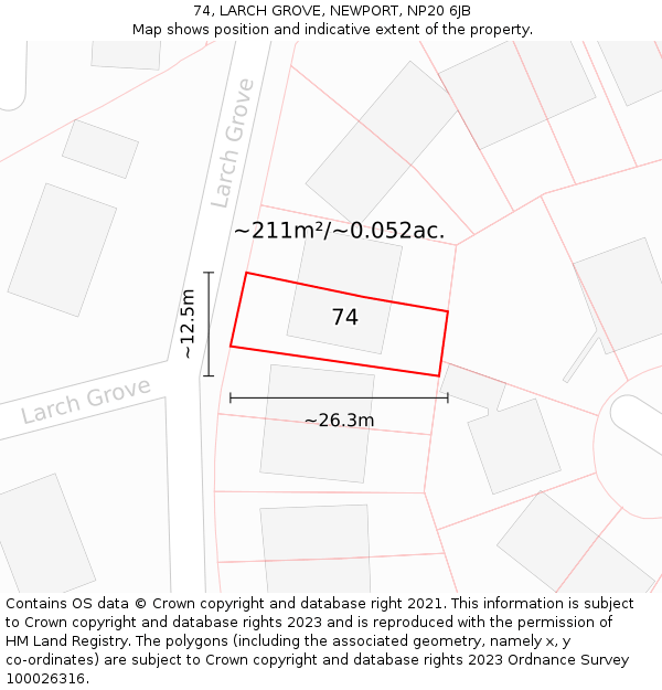 74, LARCH GROVE, NEWPORT, NP20 6JB: Plot and title map