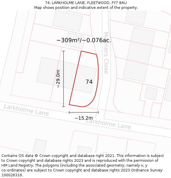 74, LARKHOLME LANE, FLEETWOOD, FY7 8AU: Plot and title map