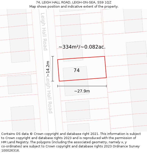 74, LEIGH HALL ROAD, LEIGH-ON-SEA, SS9 1QZ: Plot and title map