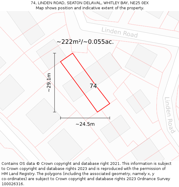 74, LINDEN ROAD, SEATON DELAVAL, WHITLEY BAY, NE25 0EX: Plot and title map