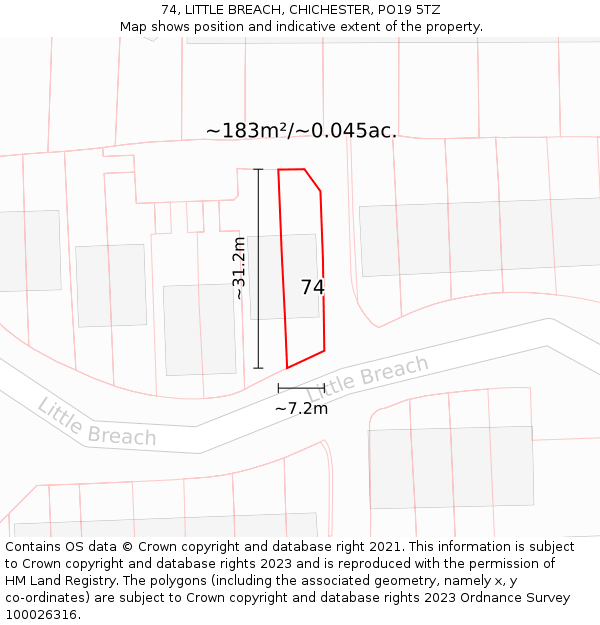 74, LITTLE BREACH, CHICHESTER, PO19 5TZ: Plot and title map