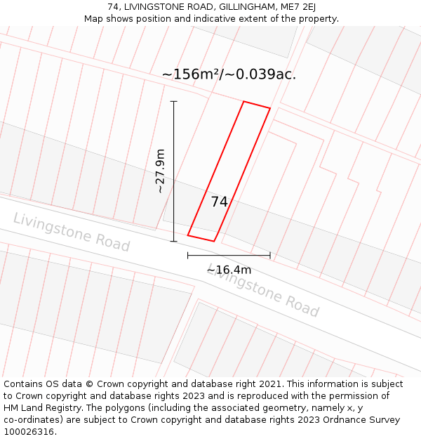 74, LIVINGSTONE ROAD, GILLINGHAM, ME7 2EJ: Plot and title map