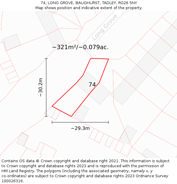 74, LONG GROVE, BAUGHURST, TADLEY, RG26 5NY: Plot and title map