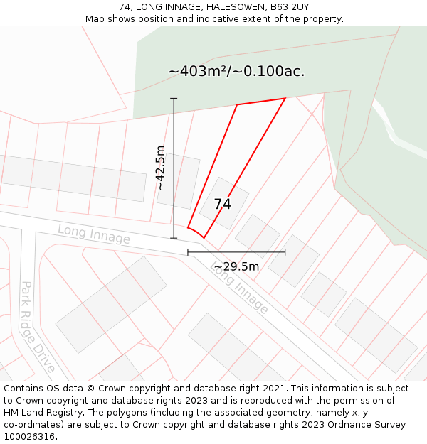 74, LONG INNAGE, HALESOWEN, B63 2UY: Plot and title map