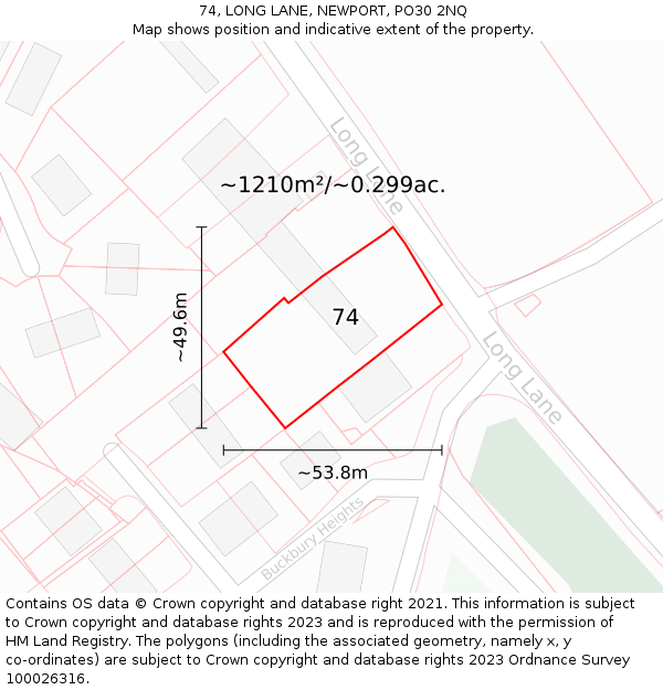 74, LONG LANE, NEWPORT, PO30 2NQ: Plot and title map