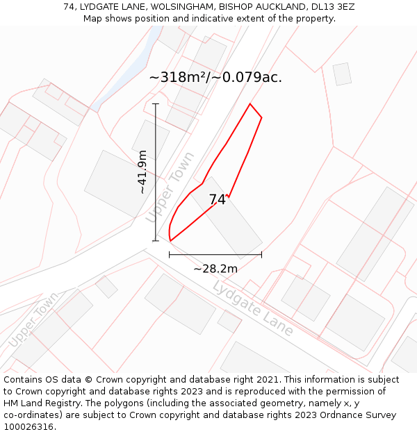 74, LYDGATE LANE, WOLSINGHAM, BISHOP AUCKLAND, DL13 3EZ: Plot and title map