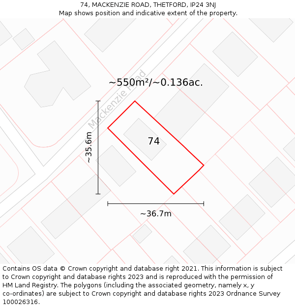 74, MACKENZIE ROAD, THETFORD, IP24 3NJ: Plot and title map