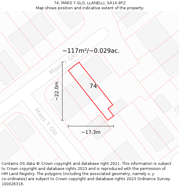 74, MAES Y GLO, LLANELLI, SA14 9PZ: Plot and title map