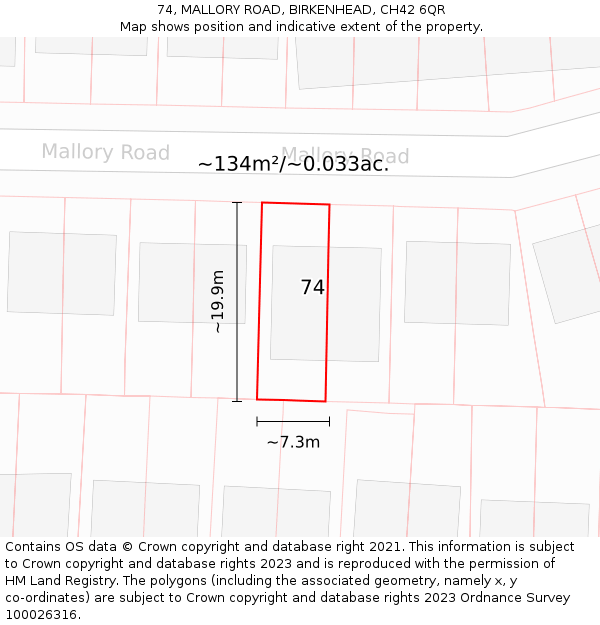 74, MALLORY ROAD, BIRKENHEAD, CH42 6QR: Plot and title map
