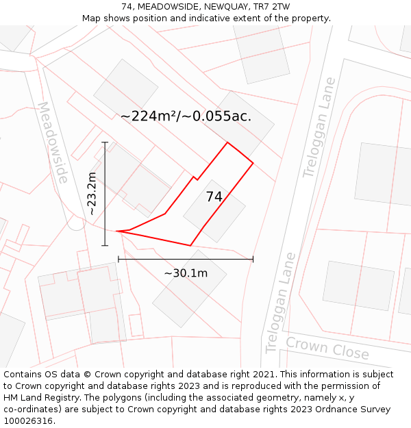 74, MEADOWSIDE, NEWQUAY, TR7 2TW: Plot and title map