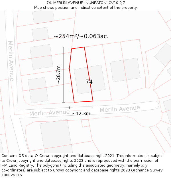 74, MERLIN AVENUE, NUNEATON, CV10 9JZ: Plot and title map