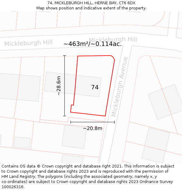 74, MICKLEBURGH HILL, HERNE BAY, CT6 6DX: Plot and title map