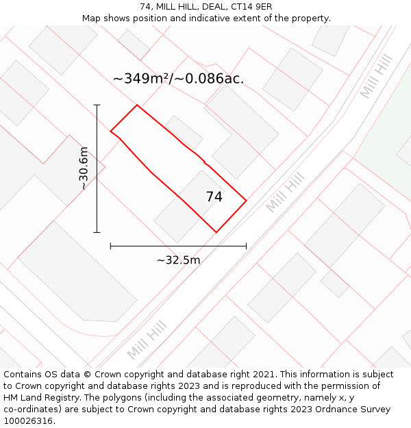 74, MILL HILL, DEAL, CT14 9ER: Plot and title map