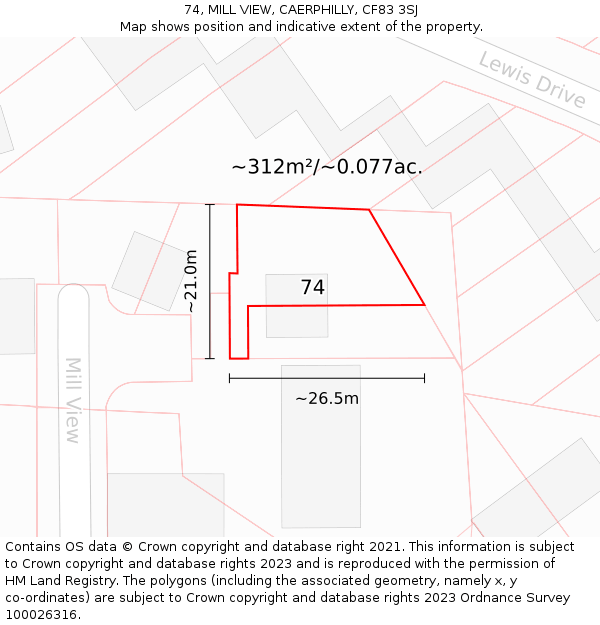 74, MILL VIEW, CAERPHILLY, CF83 3SJ: Plot and title map