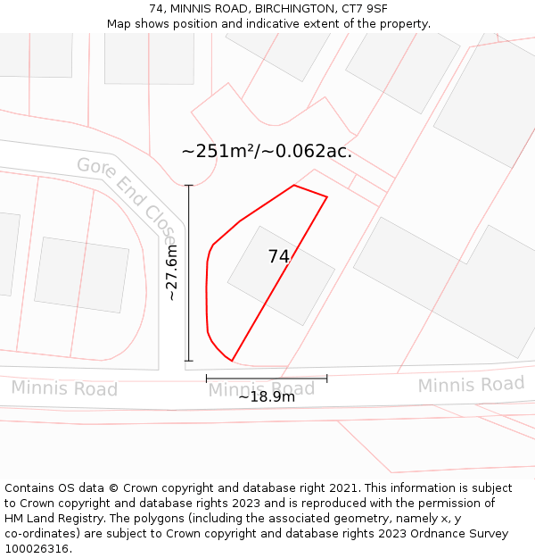 74, MINNIS ROAD, BIRCHINGTON, CT7 9SF: Plot and title map