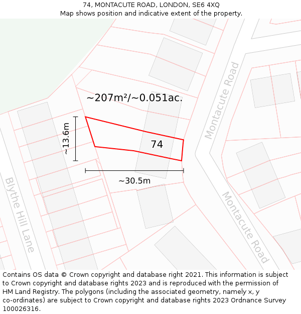 74, MONTACUTE ROAD, LONDON, SE6 4XQ: Plot and title map