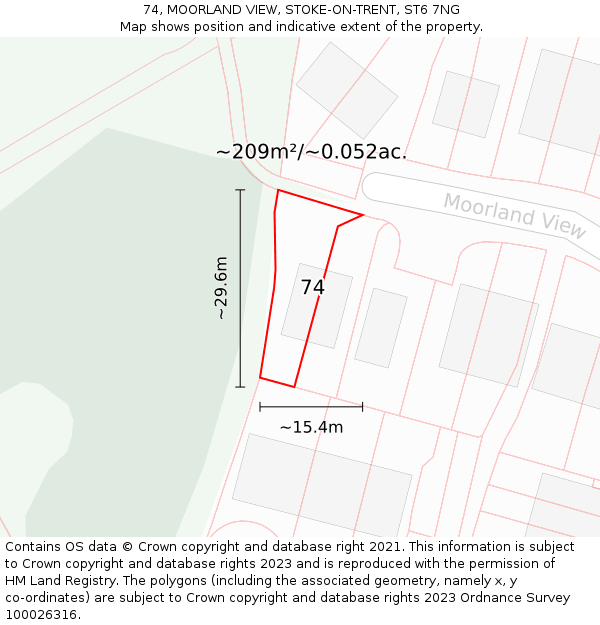 74, MOORLAND VIEW, STOKE-ON-TRENT, ST6 7NG: Plot and title map
