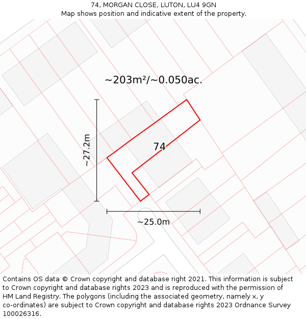 74, MORGAN CLOSE, LUTON, LU4 9GN: Plot and title map