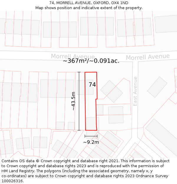 74, MORRELL AVENUE, OXFORD, OX4 1ND: Plot and title map