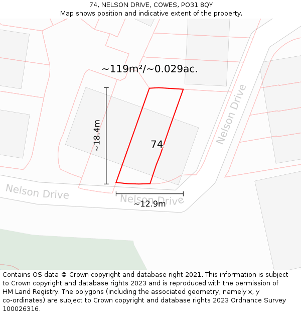 74, NELSON DRIVE, COWES, PO31 8QY: Plot and title map