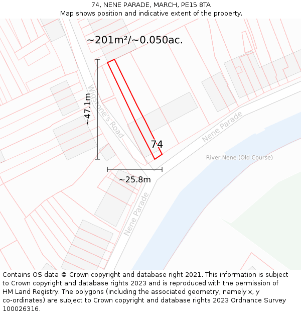 74, NENE PARADE, MARCH, PE15 8TA: Plot and title map