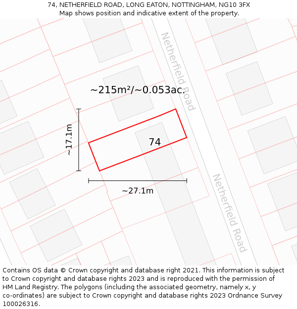 74, NETHERFIELD ROAD, LONG EATON, NOTTINGHAM, NG10 3FX: Plot and title map