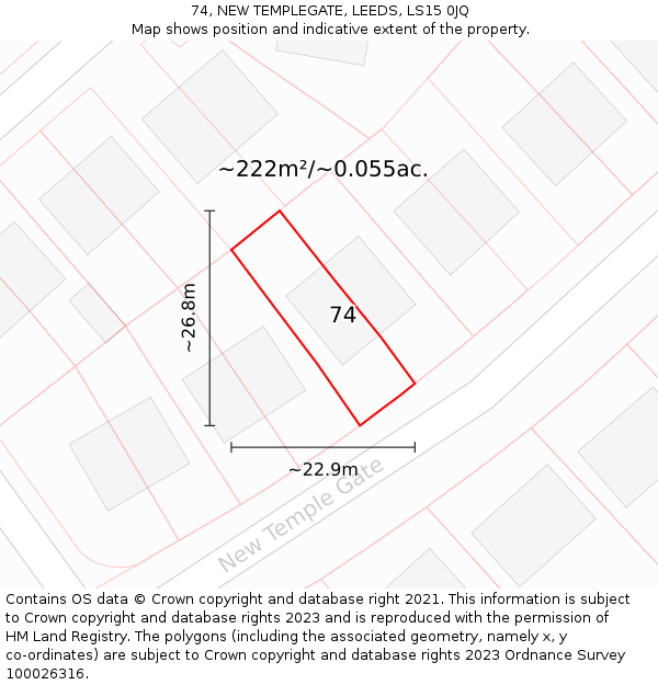 74, NEW TEMPLEGATE, LEEDS, LS15 0JQ: Plot and title map