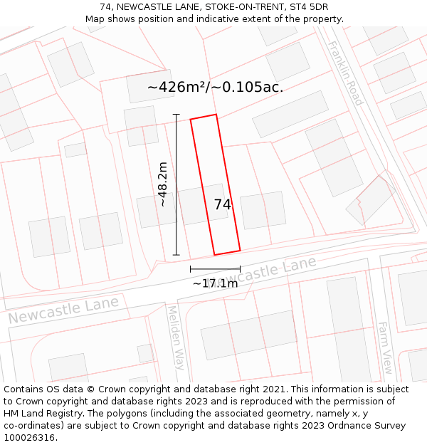 74, NEWCASTLE LANE, STOKE-ON-TRENT, ST4 5DR: Plot and title map