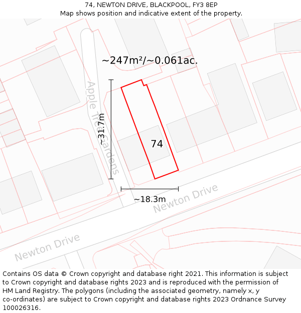 74, NEWTON DRIVE, BLACKPOOL, FY3 8EP: Plot and title map